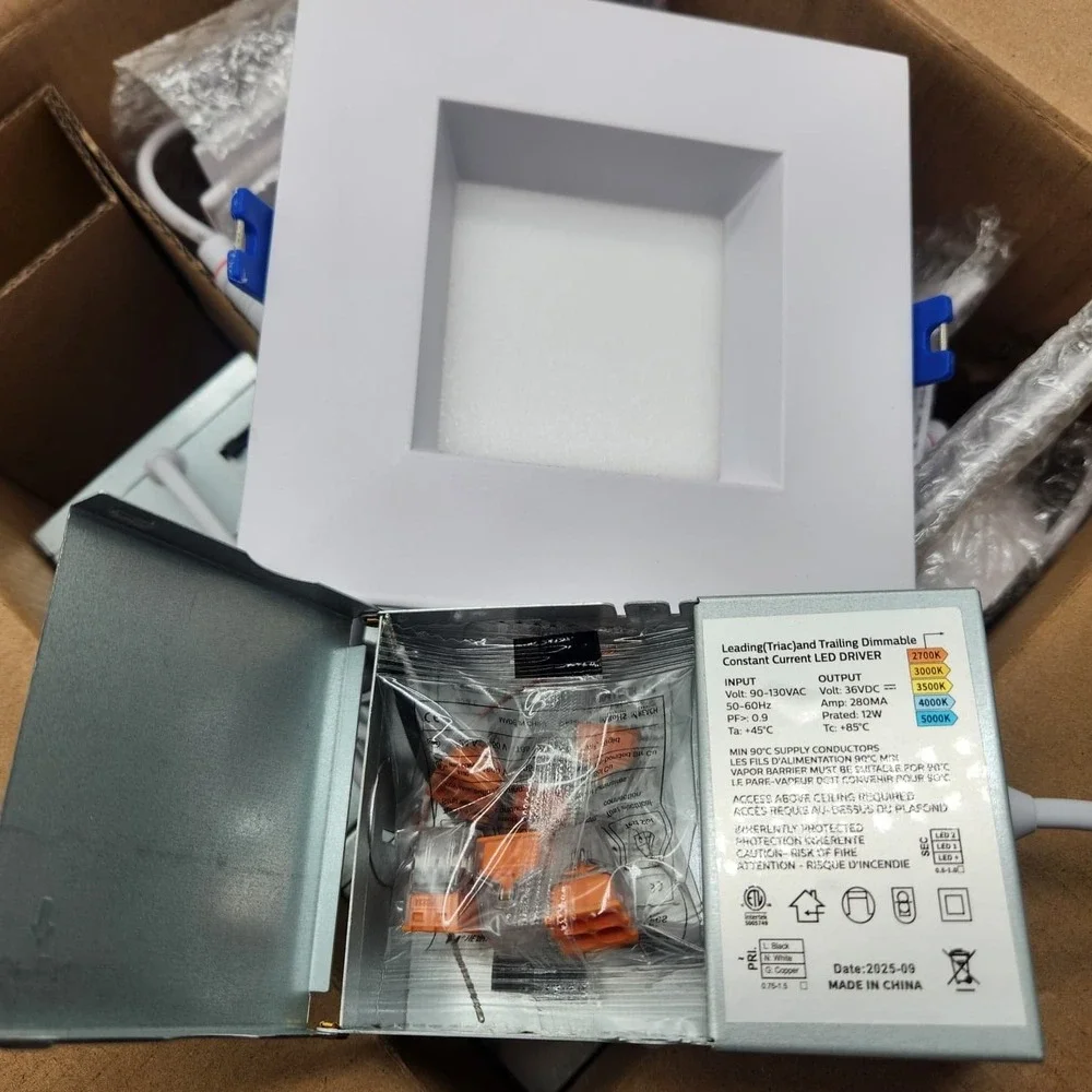 Adetu 4 Inch LED Recessed Downlight 12W 1080LM Dimmable 5CCT White Square 6 Pack